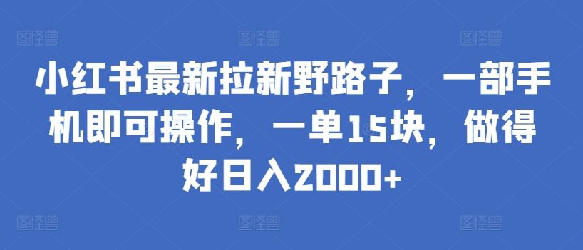 小红书最新拉新野路子，一部手机即可操作，一单15块，做得好日入2000+【揭秘】-黑鲨创业网