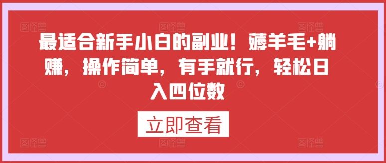 最适合新手小白的副业！薅羊毛+躺赚，操作简单，有手就行，轻松日入四位数【揭秘】-黑鲨创业网