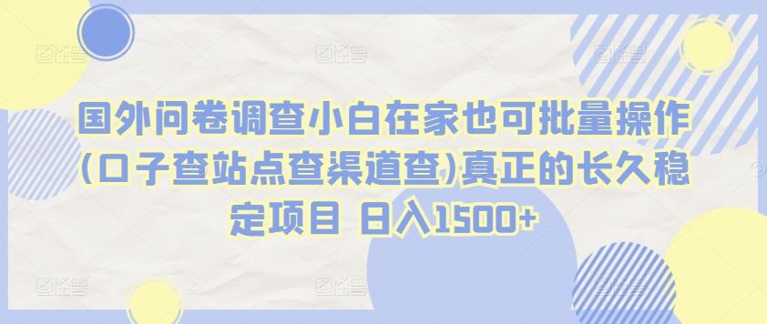 国外问卷调查小白在家也可批量操作(口子查站点查渠道查)真正的长久稳定项目 日入1500+【揭秘】-黑鲨创业网