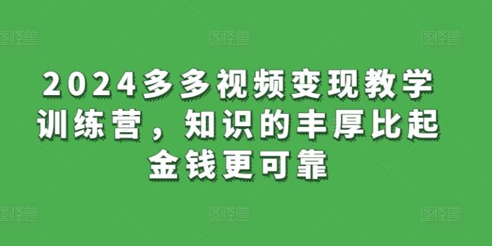 2024多多视频变现教学训练营，知识的丰厚比起金钱更可靠-黑鲨创业网