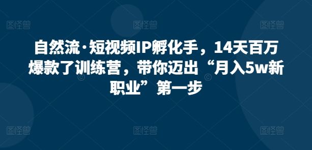 自然流·短视频IP孵化手，14天百万爆款了训练营，带你迈出“月入5w新职业”第一步-黑鲨创业网