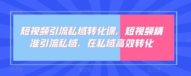 短视频引流私域转化课，短视频精准引流私域，在私域高效转化-黑鲨创业网