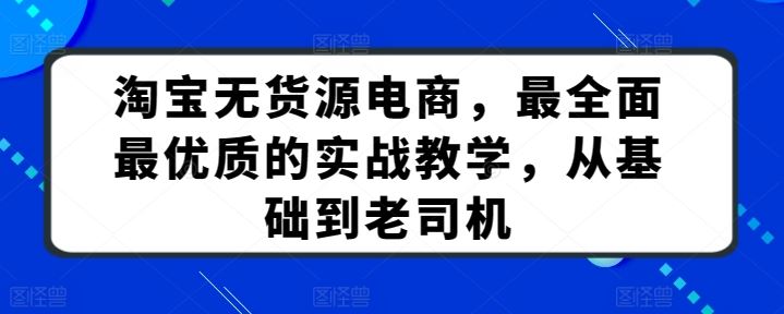 淘宝无货源电商，最全面最优质的实战教学，从基础到老司机-黑鲨创业网