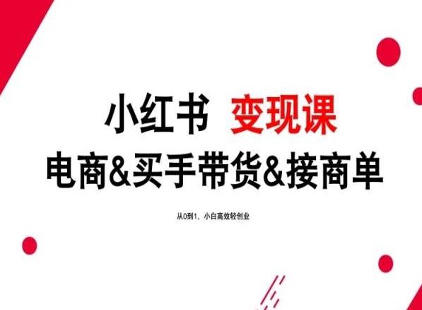 2024年最新小红书变现课，电商&买手带货&接商单，从0到1，小白高效轻创业-黑鲨创业网