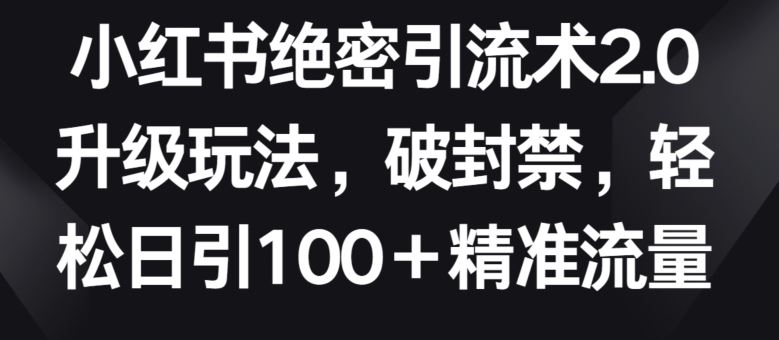 小红书绝密引流术2.0升级玩法，破封禁，轻松日引100+精准流量【揭秘】-黑鲨创业网