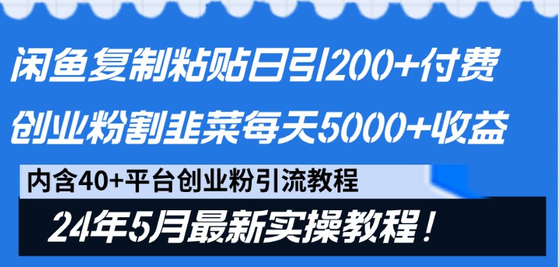 闲鱼复制粘贴日引200+付费创业粉，24年5月最新方法！割韭菜日稳定5000+收益-黑鲨创业网