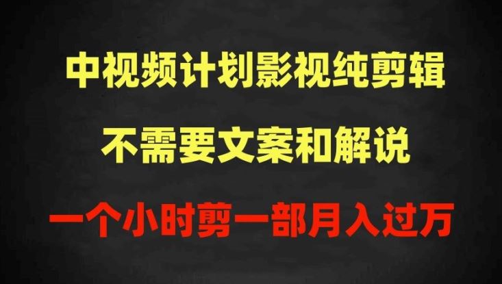 中视频计划影视纯剪辑，不需要文案和解说，一个小时剪一部，100%过原创月入过万【揭秘】-黑鲨创业网