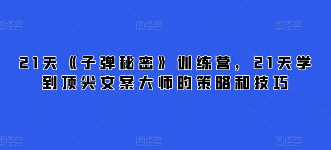 21天《子弹秘密》训练营，21天学到顶尖文案大师的策略和技巧-黑鲨创业网