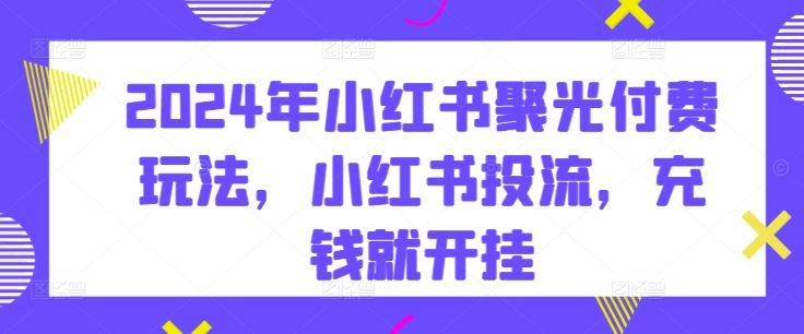 2024年小红书聚光付费玩法，小红书投流，充钱就开挂-黑鲨创业网