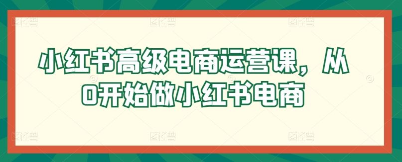 小红书高级电商运营课，从0开始做小红书电商-黑鲨创业网