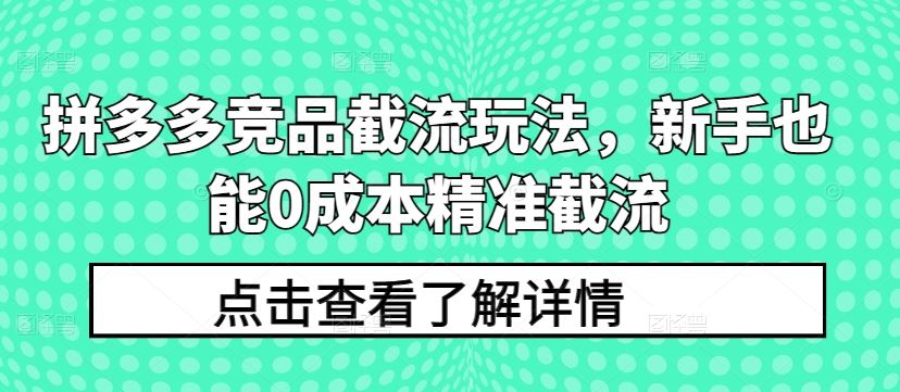 拼多多竞品截流玩法，新手也能0成本精准截流-黑鲨创业网