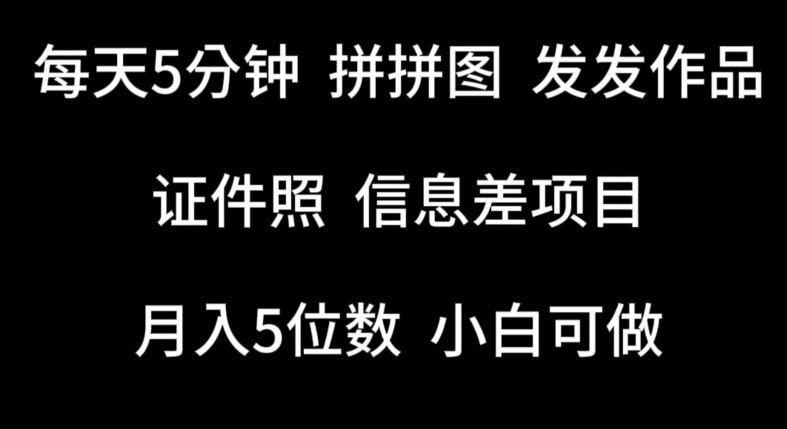 每天5分钟，拼拼图发发作品，证件照信息差项目，小白可做【揭秘】-黑鲨创业网