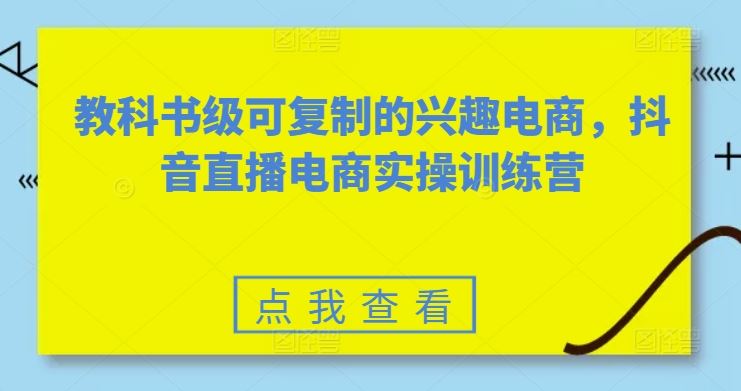 教科书级可复制的兴趣电商，抖音直播电商实操训练营-黑鲨创业网