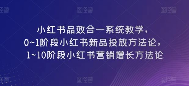 小红书品效合一系统教学，​0~1阶段小红书新品投放方法论，​1~10阶段小红书营销增长方法论-黑鲨创业网