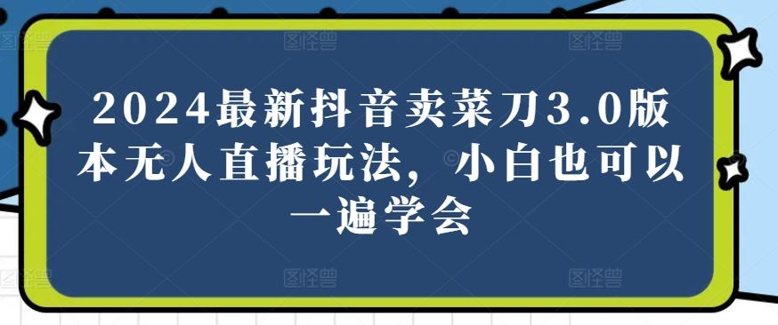 2024最新抖音卖菜刀3.0版本无人直播玩法，小白也可以一遍学会【揭秘】-黑鲨创业网