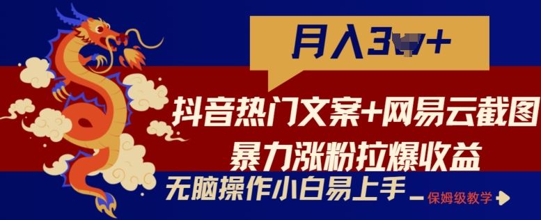 抖音热门文案+网易云截图暴力涨粉拉爆收益玩法，小白无脑操作，简单易上手【揭秘】-黑鲨创业网