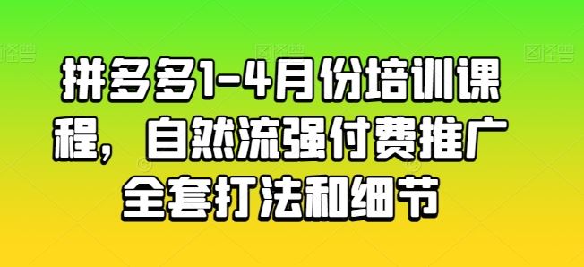 拼多多1-4月份培训课程，自然流强付费推广全套打法和细节-黑鲨创业网