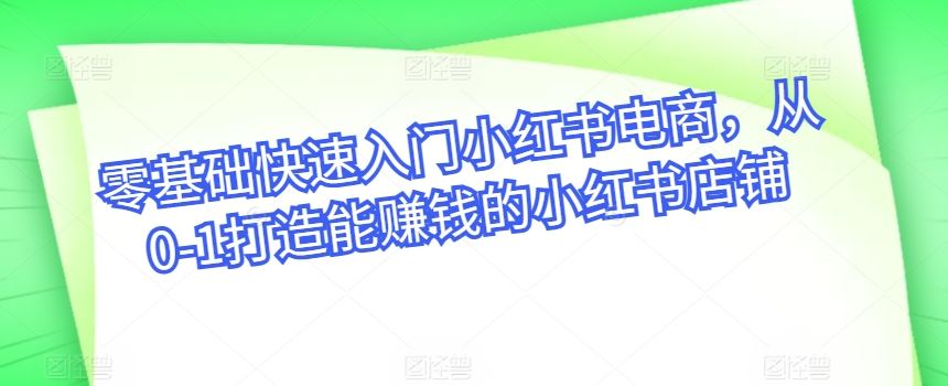 零基础快速入门小红书电商，从0-1打造能赚钱的小红书店铺-黑鲨创业网