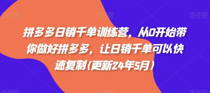 拼多多日销千单训练营，从0开始带你做好拼多多，让日销千单可以快速复制(更新24年5月)-黑鲨创业网