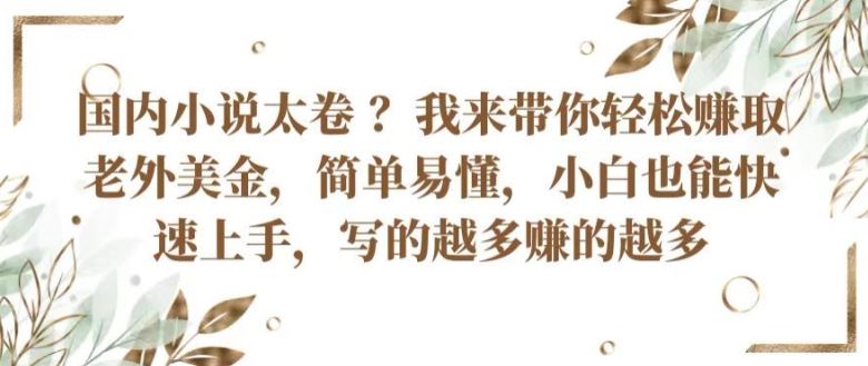 国内小说太卷 ?带你轻松赚取老外美金，简单易懂，小白也能快速上手，写的越多赚的越多【揭秘】-黑鲨创业网