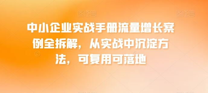 中小企业实战手册流量增长案例全拆解，从实战中沉淀方法，可复用可落地-黑鲨创业网