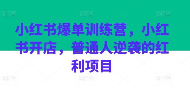 小红书爆单训练营，小红书开店，普通人逆袭的红利项目-黑鲨创业网