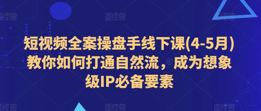 短视频全案操盘手线下课(4-5月)教你如何打通自然流，成为想象级IP必备要素-黑鲨创业网