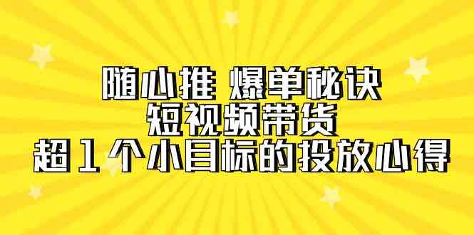 （9687期）随心推 爆单秘诀，短视频带货-超1个小目标的投放心得（7节视频课）-黑鲨创业网