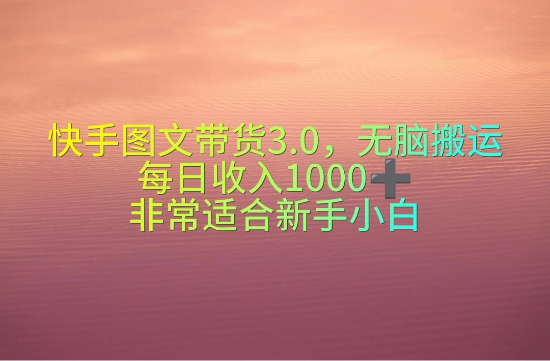 （10252期）快手图文带货3.0，无脑搬运，每日收入1000＋，非常适合新手小白-黑鲨创业网