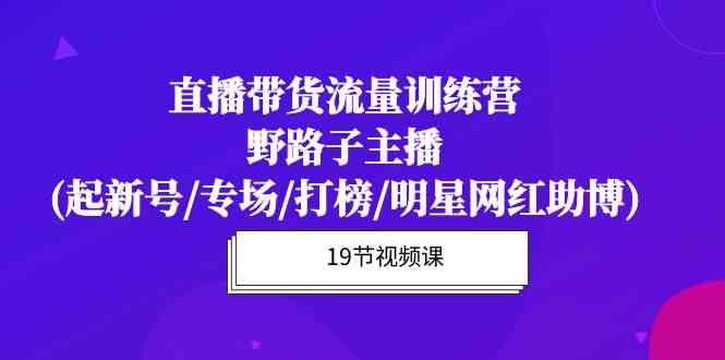 （10016期）直播带货流量特训营，野路子主播(起新号/专场/打榜/明星网红助博)19节课-黑鲨创业网