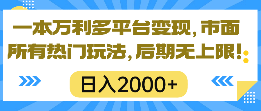 （10311期）一本万利多平台变现，市面所有热门玩法，日入2000+，后期无上限！-黑鲨创业网