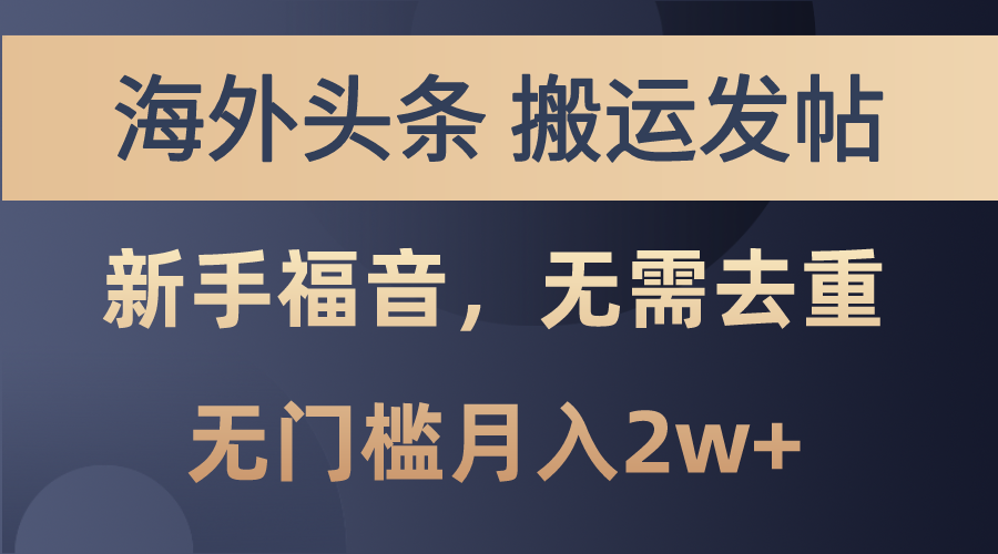 （10861期）海外头条搬运发帖，新手福音，甚至无需去重，无门槛月入2w+-黑鲨创业网