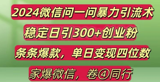 2024最新微信问一问暴力引流300+创业粉,条条爆款单日变现四位数【揭秘】-黑鲨创业网