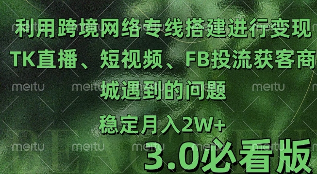 利用跨境电商网络及搭建TK直播、短视频、FB投流获客以及商城遇到的问题进行变现3.0必看版【揭秘】-黑鲨创业网