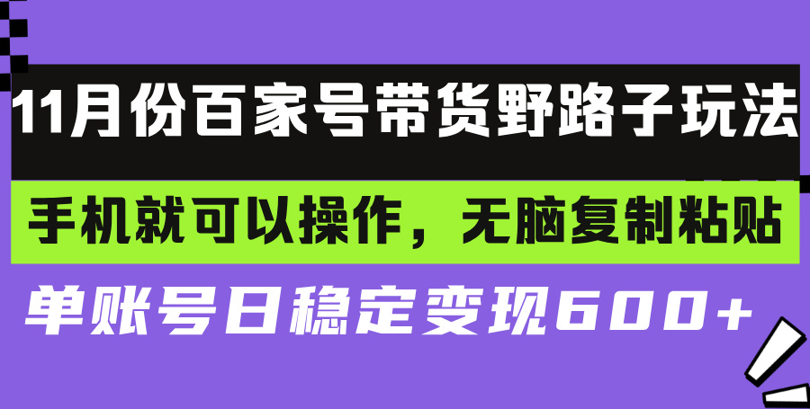 百家号带货野路子玩法 手机就可以操作，无脑复制粘贴 单账号日稳定变现…-黑鲨创业网