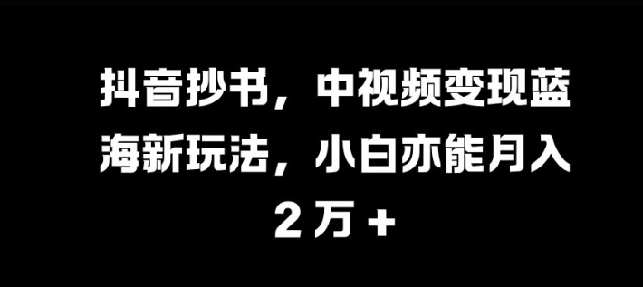 抖音抄书，中视频变现蓝海新玩法，小白亦能月入 过W【揭秘】-黑鲨创业网