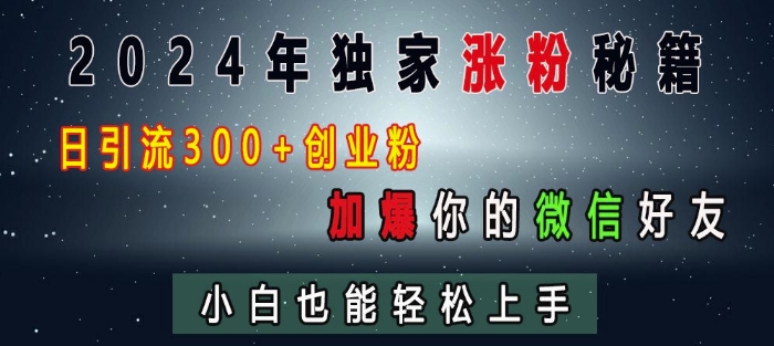 2024年独家涨粉秘籍，日引流300+创业粉，加爆你的微信好友，小白也能轻松上手-黑鲨创业网