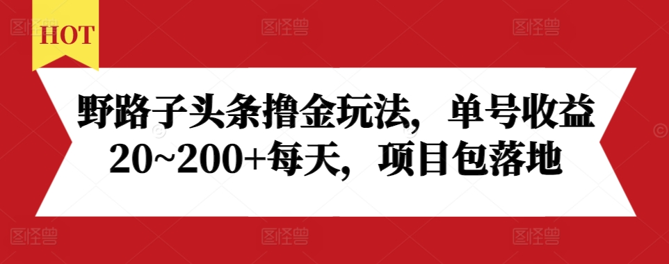 野路子头条撸金玩法，单号收益20~200+每天，项目包落地-黑鲨创业网