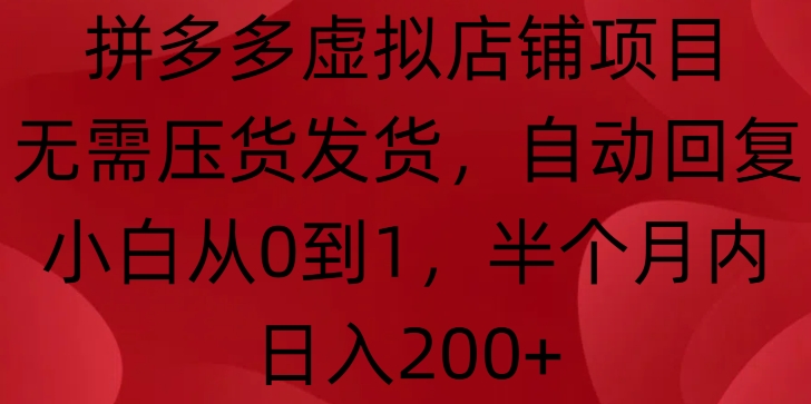 拼多多虚拟店铺项目，无需压货发货，自动回复，小白从0到1，半个月内日入200+【揭秘】-黑鲨创业网