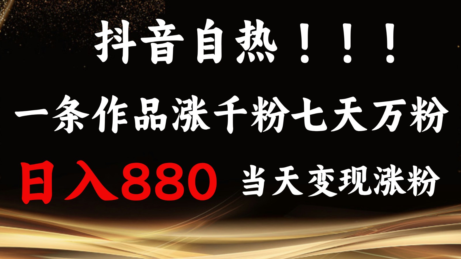 抖音小红书自热，一条作品1000粉，7天万粉，单日变现880收益-黑鲨创业网