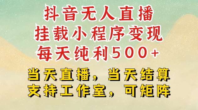 抖音无人直播挂载小程序变现每天纯利500+当天直播，当天结算支持工作室，可矩阵【揭秘】-黑鲨创业网