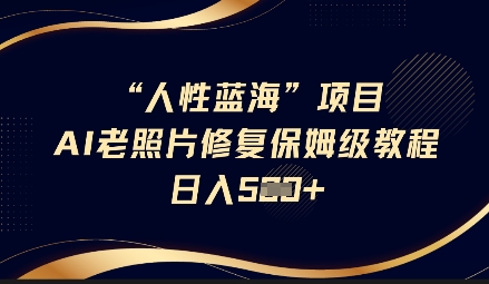 人性蓝海AI老照片修复项目保姆级教程，长期复购，轻松日入5张-黑鲨创业网