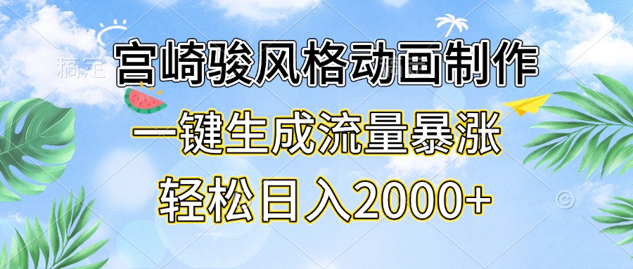 宫崎骏风格动画制作，一键生成流量暴涨，轻松日入2000+-黑鲨创业网