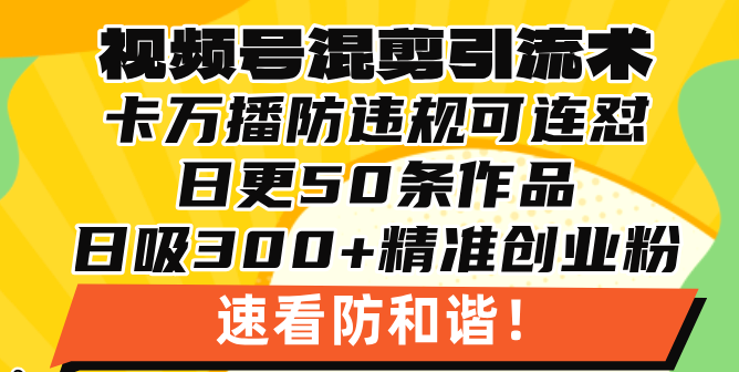 视频号混剪引流技术，500万播放引流17000创业粉，操作简单当天学会-黑鲨创业网