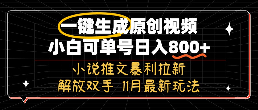 11月最新玩法小说推文暴利拉新，一键生成原创视频，小白可单号日入800+…-黑鲨创业网