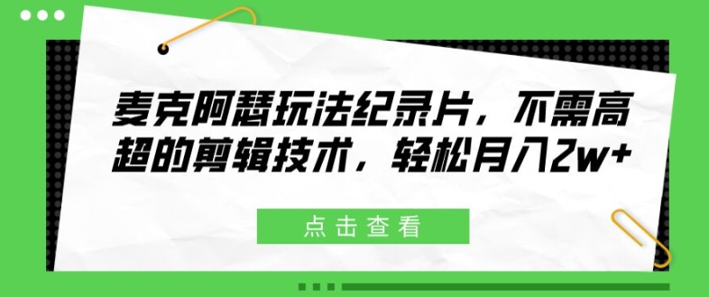 麦克阿瑟玩法纪录片，不需高超的剪辑技术，轻松月入2w+【揭秘】-黑鲨创业网