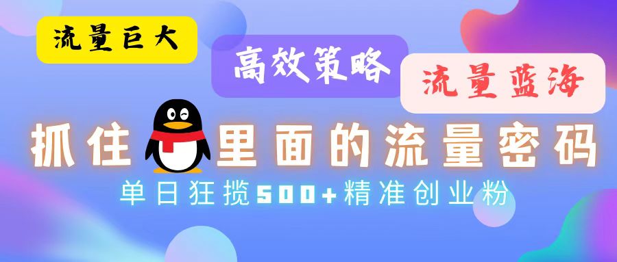 流量蓝海，抓住QQ里面的流量密码！高效策略，单日狂揽500+精准创业粉-黑鲨创业网