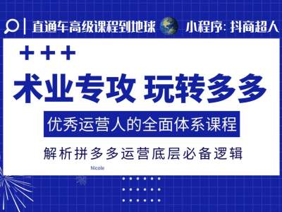 术业专攻玩转多多，优秀运营人的全面体系课程，解析拼多多运营底层必备逻辑-黑鲨创业网