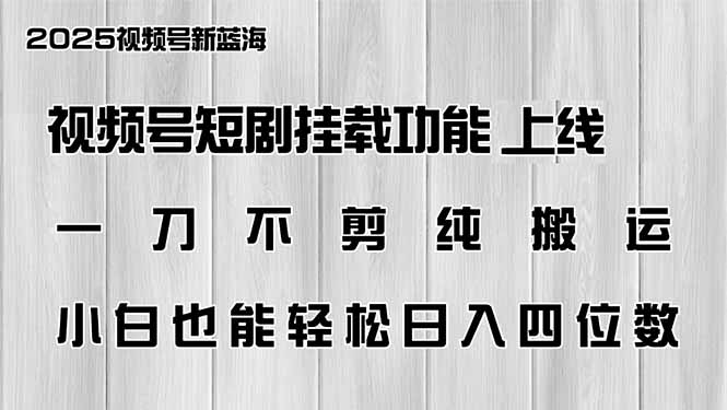 视频号短剧挂载功能上线，一刀不剪纯搬运，小白也能轻松日入四位数-黑鲨创业网