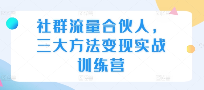 社群流量合伙人，三大方法变现实战训练营-黑鲨创业网